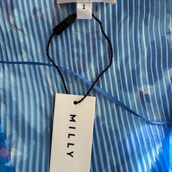 Milly Liv Pleated Dress - Blue Floral - Size 2 - Picture 5 of 5